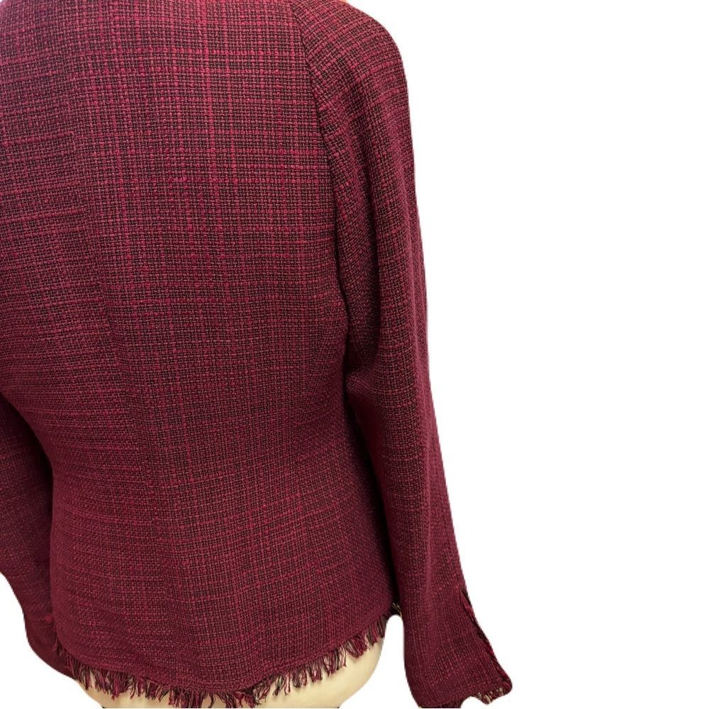 Anne Klein Raspberry & Black Fringe Tweed Blazer | Size 2P | EUC - Picture 7 of 11